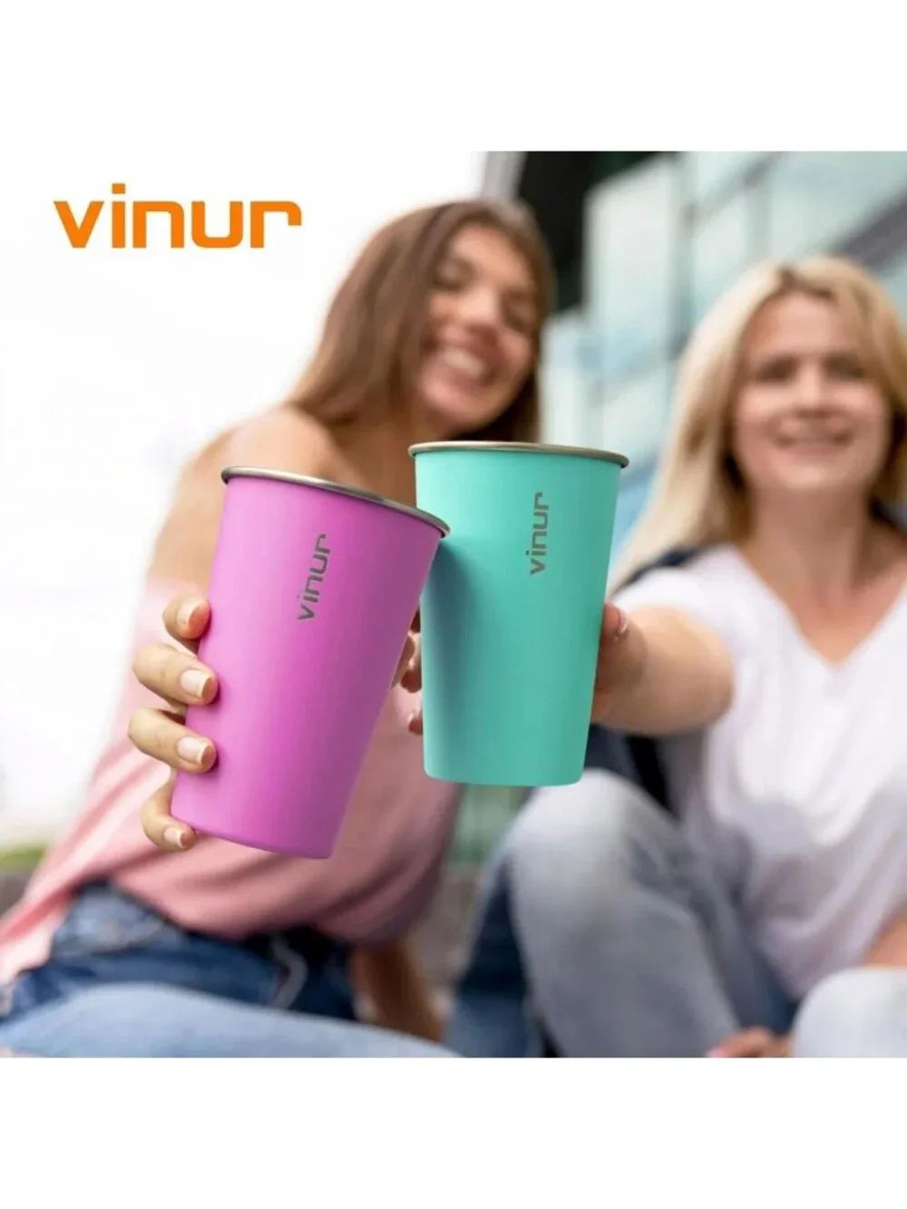 Colorful 16 oz Stainless Steel Stackable Drinking Glasses - Set of 8 Metal Cups